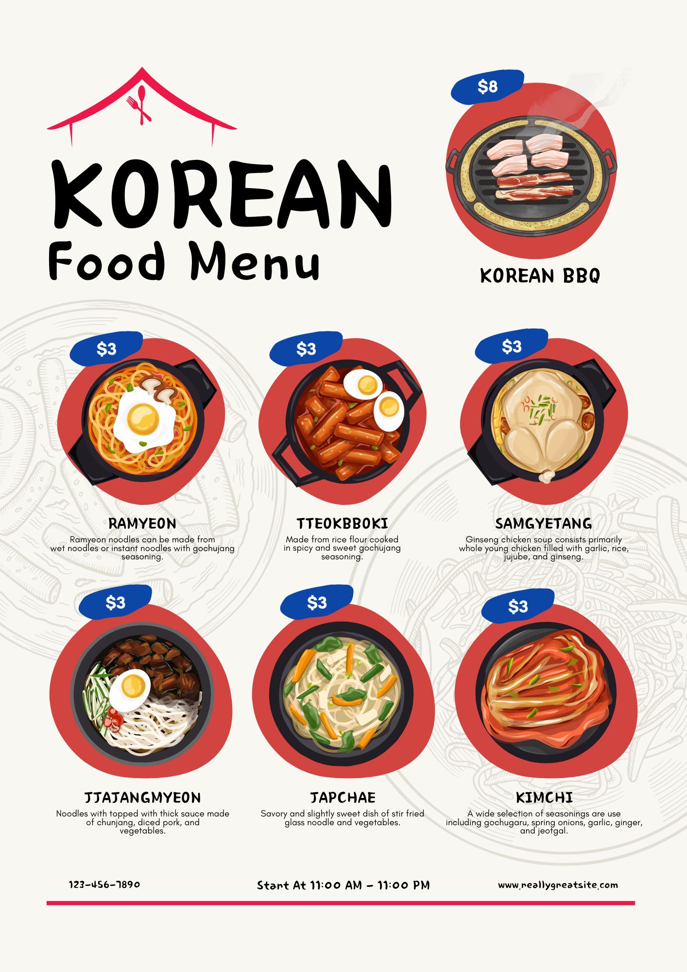 Download Template Desain Menu Korean Food Korean Merah Putih Gratis