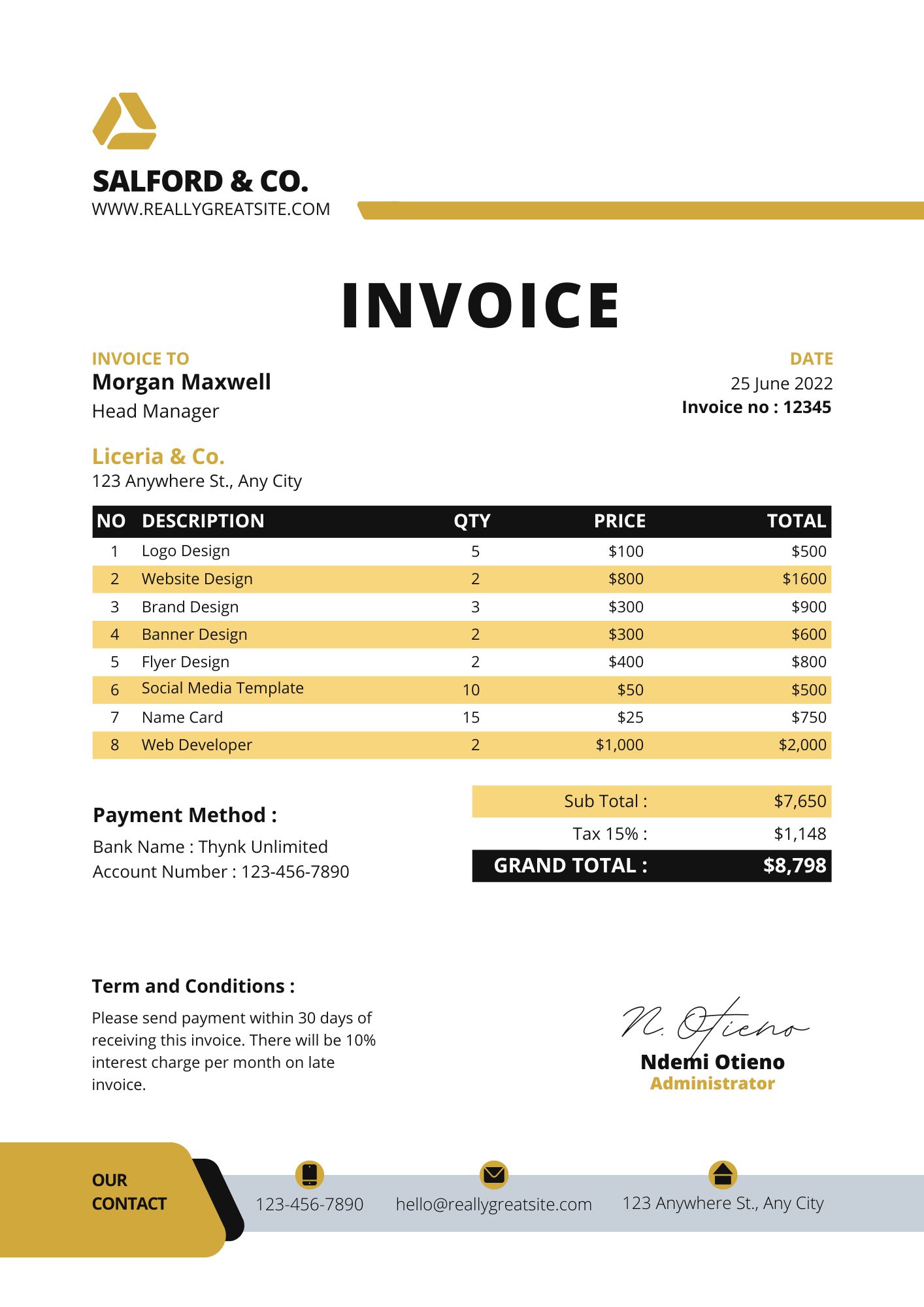 Download Template Desain Invoice Kuning Blue  Gratis