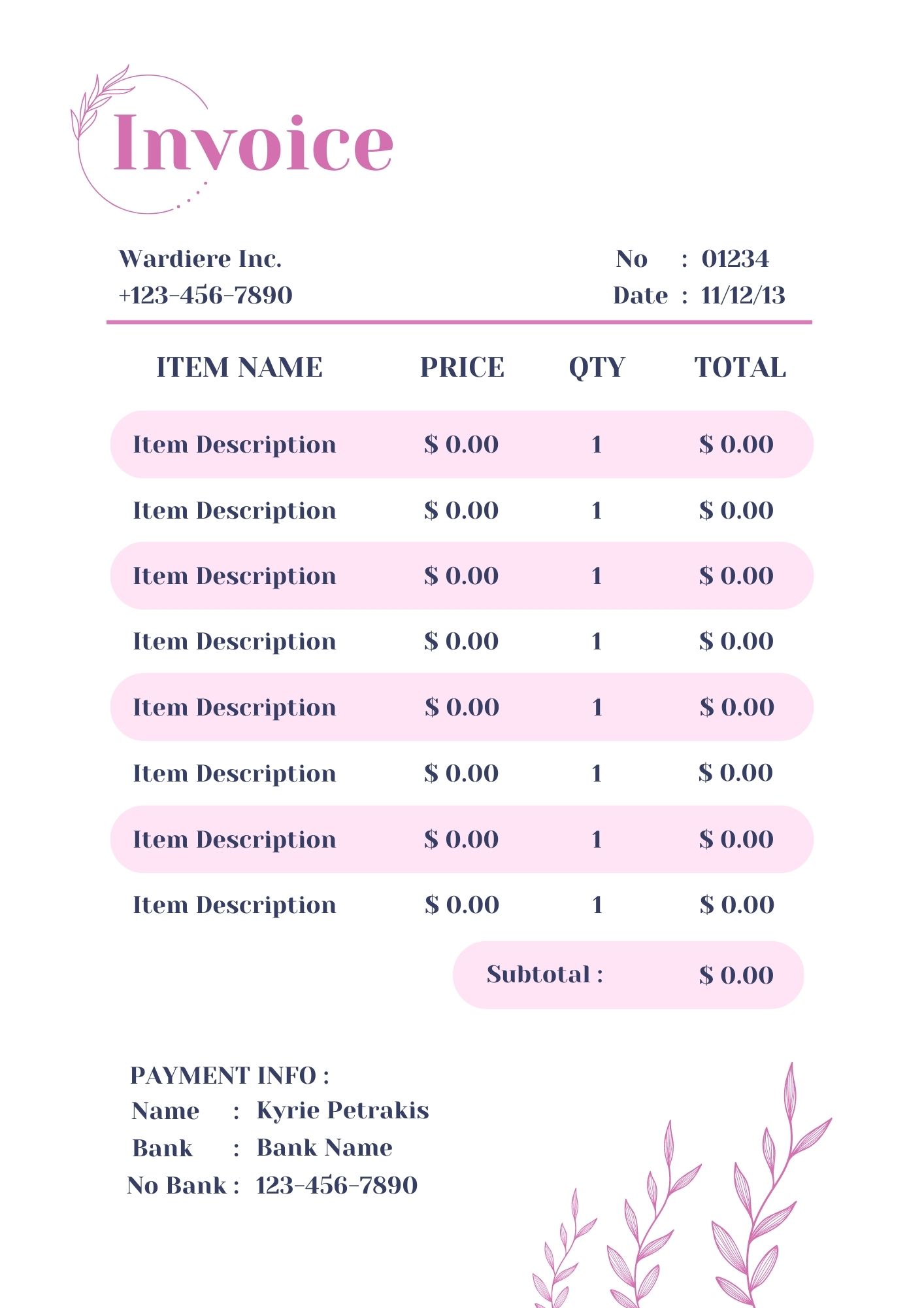 Download Template Desain Invoice Pink Hitam  Gratis
