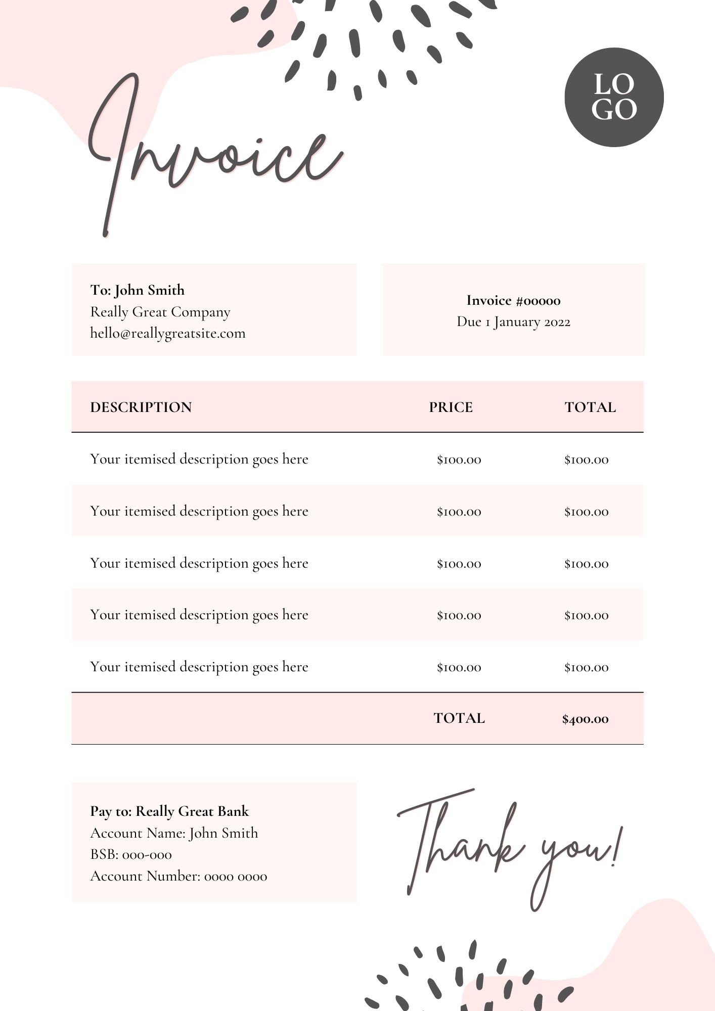 Download Template Desain Invoice Pink Muda  Gratis