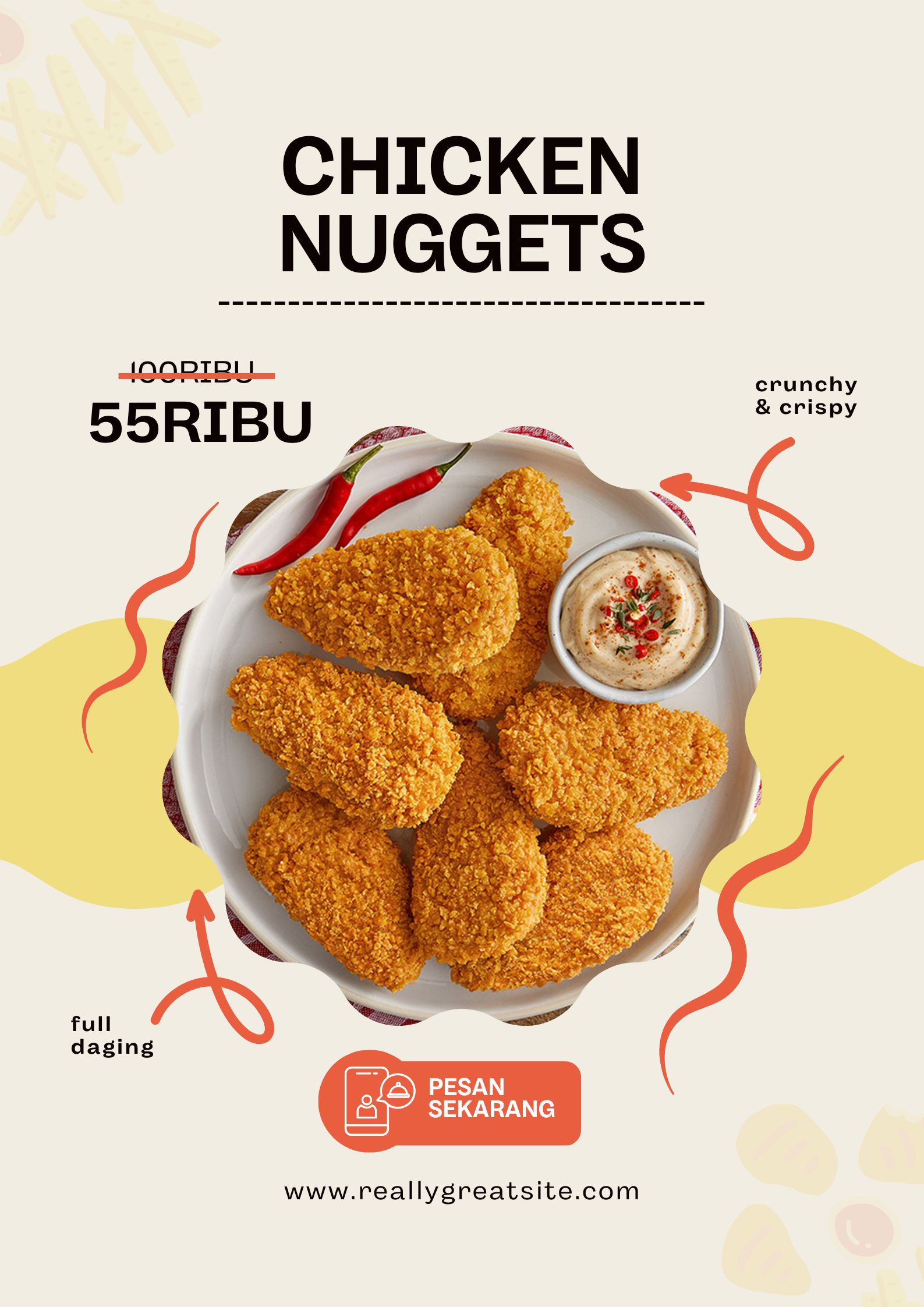 Download Template Desain Menu Chicken Nuggets Putih Orange  Gratis