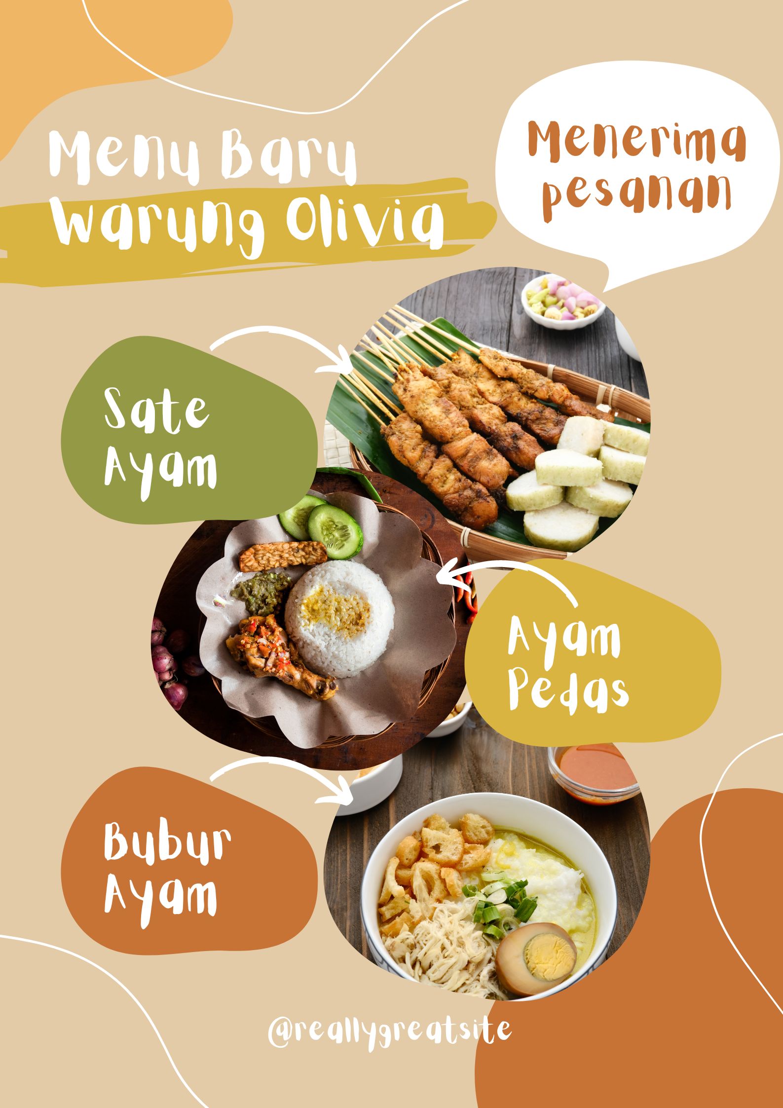 Download Template Desain Menu Sate Ayam Ayam pedas Bubur Ayam Orange Coklat Gratis